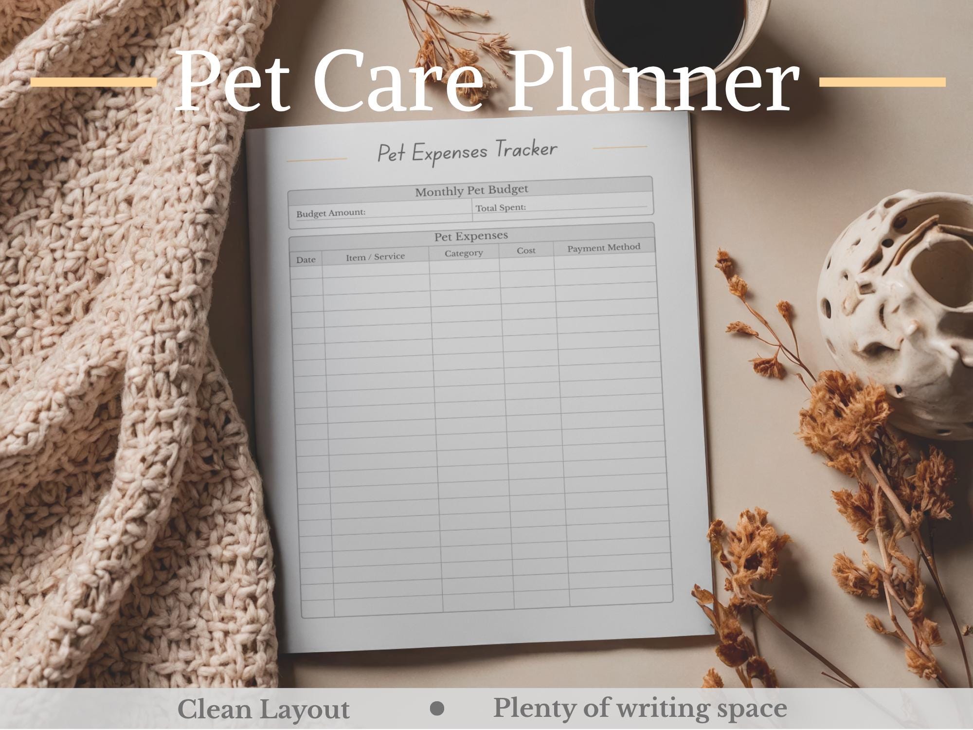 Pet Care Planner Printable | Pet Health Tracker | Vet Log | Feeding ...
