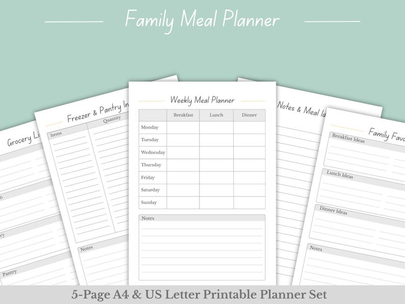 Family Meal Planner Printable PDF, Weekly Meal Plan, Grocery List ...