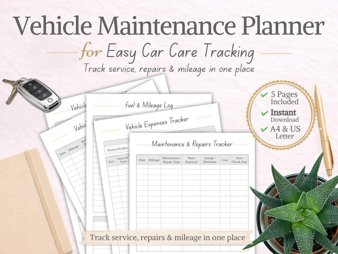 Vehicle Maintenance Planner Printable | Car Service Log, Repair Tracker ...