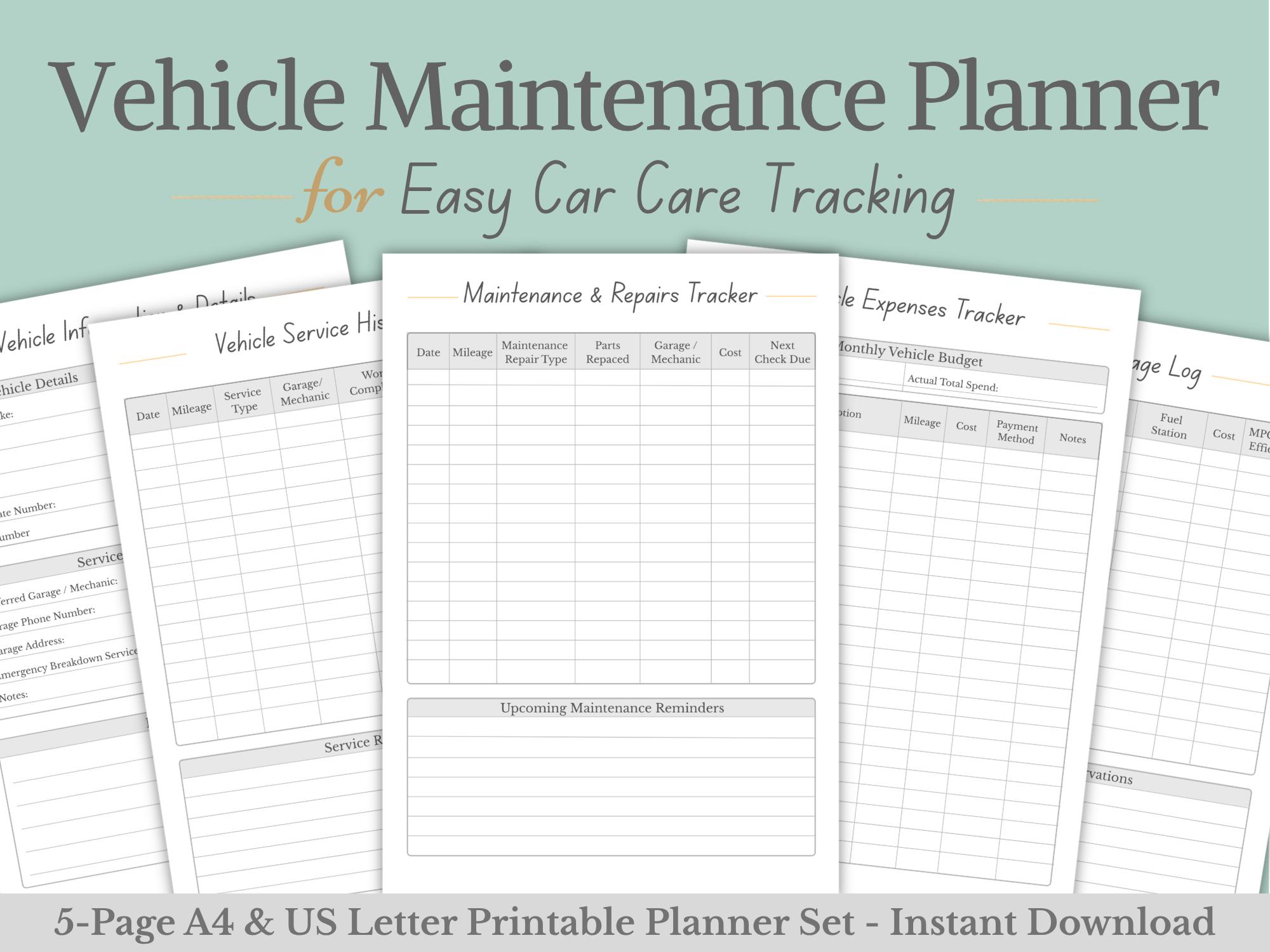 Car Expense Tracker Printable | Vehicle Expense Log, Car Budget Planner ...