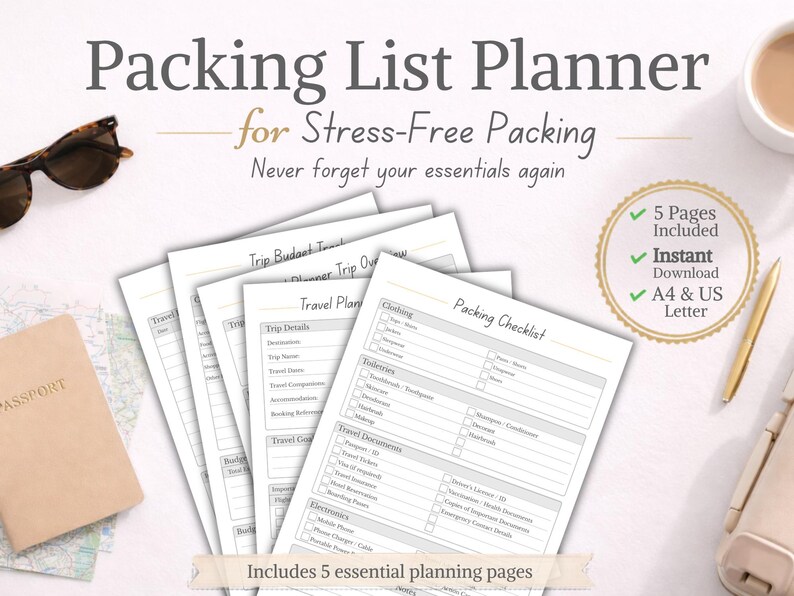 Week Packing Planner Packing List Planner Printable | Travel Packing Checklist, Holiday ...