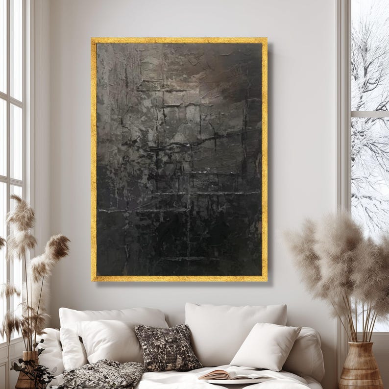 Dark Abstract Texture Canvas, Modern Industrial Wall Art image 2