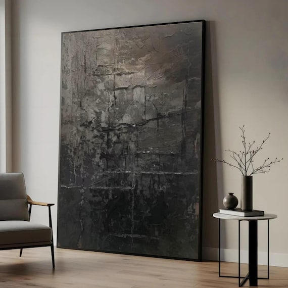Dark Abstract Texture Canvas, Modern Industrial Wall Art