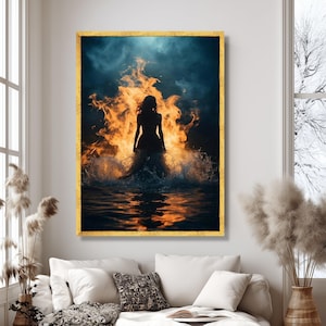Fiery Woman Canvas Print, Silhouette in Water, Dramatic Wall Art image 2
