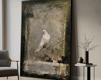 White Dove Canvas Print, Rustic Bird Art, Farmhouse Wall Decor