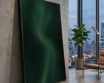 Dark Green Geometric Texture Canvas Print Art, Abstract Modern Home Decoration (Ready to Hang)