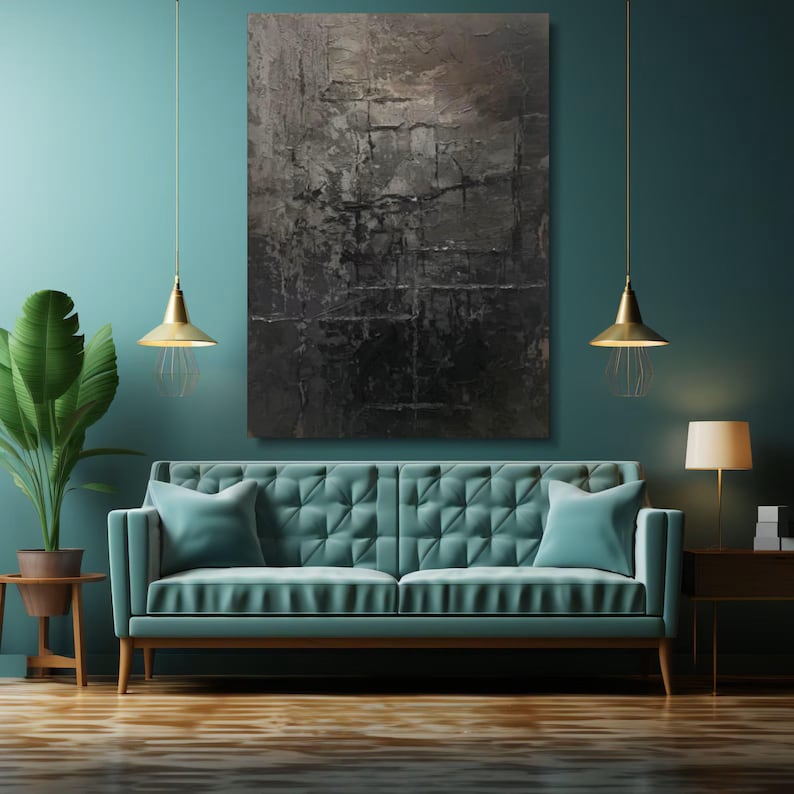 Dark Abstract Texture Canvas, Modern Industrial Wall Art image 4