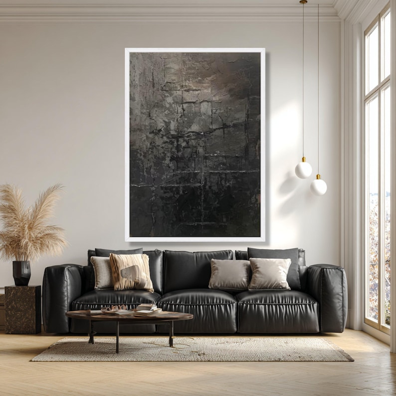 Dark Abstract Texture Canvas, Modern Industrial Wall Art image 5