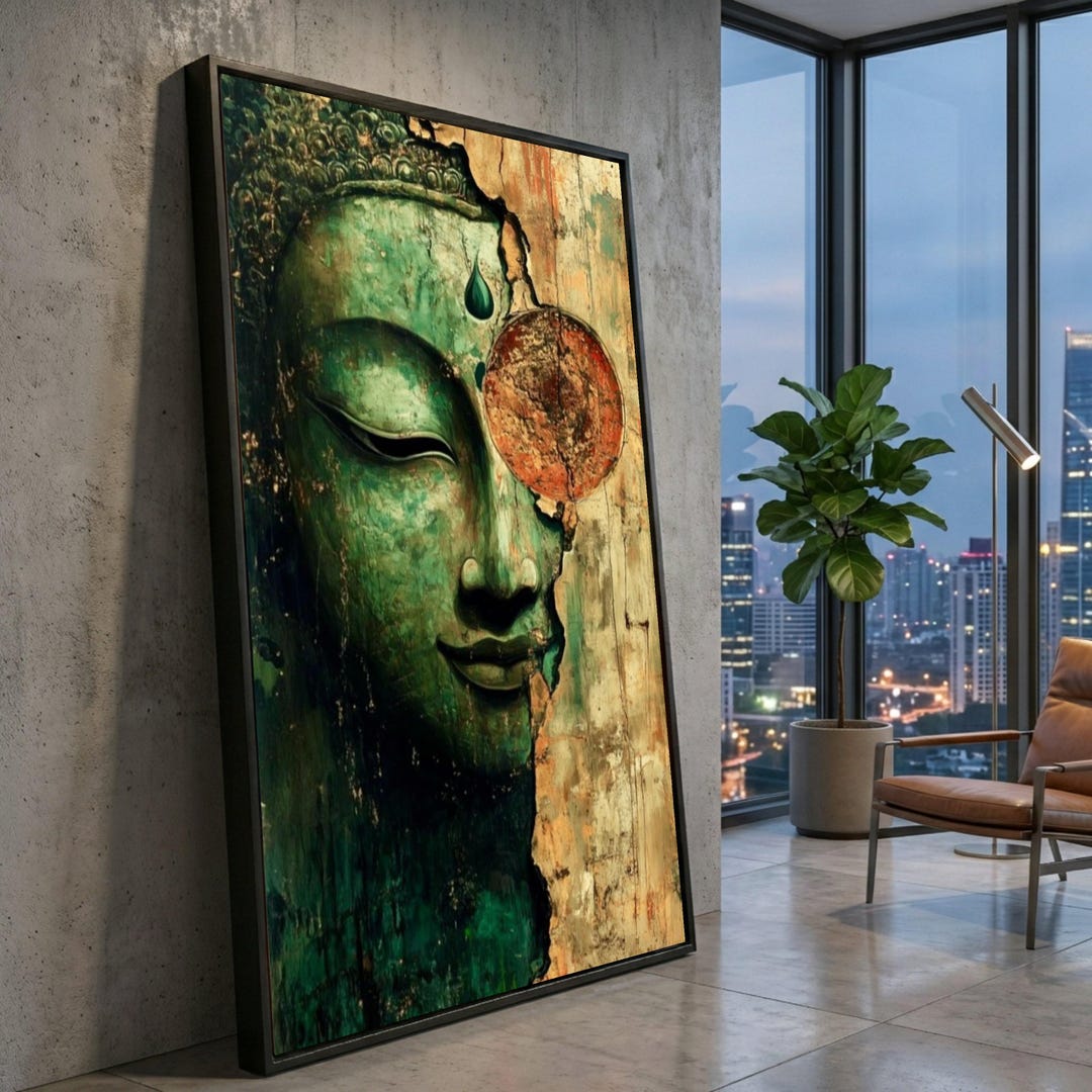 Abstract Buddha Face Canvas Art, Distressed Spiritual Meditation Decor ...
