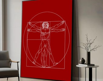 Vitruvian Man Golden Ratio Spiral Canvas, Leonardo da Vinci Art, Anatomy Wall Decor