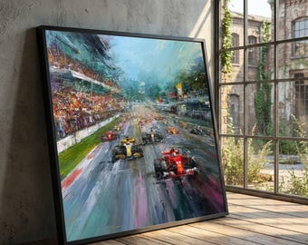 Abstract Formula 1 Racing Canvas, Motorsport Speed Motion Track Art (Ready to Hang)