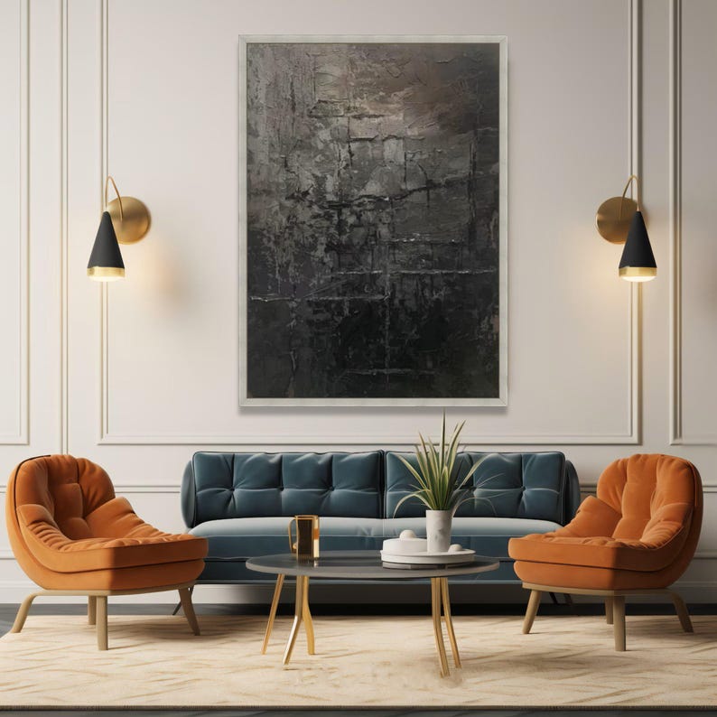 Dark Abstract Texture Canvas, Modern Industrial Wall Art image 6
