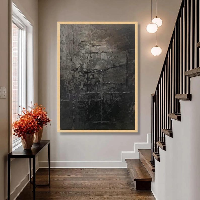 Dark Abstract Texture Canvas, Modern Industrial Wall Art image 7
