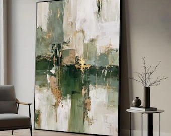 Green Gold Abstract Canvas Wall Art,  Contemporary Print (Ready to Hang)