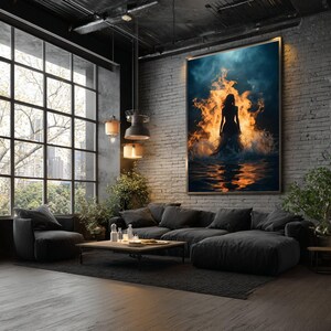 Fiery Woman Canvas Print, Silhouette in Water, Dramatic Wall Art image 3