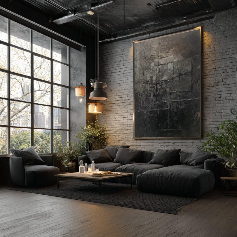 Dark Abstract Texture Canvas, Modern Industrial Wall Art image 3