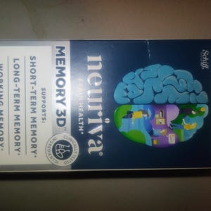 May include: A blue box of Neuriva Memory 3D dietary supplement. The box features a stylized brain graphic and text indicating support for short-term, long-term, and working memory. The box contains 50 capsules.