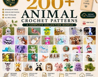 200+ Animal Amigurumi Crochet Patterns Bundle | No Sew Crochet PDF Collection | Cute Animal Crochet Patterns | Instant Download