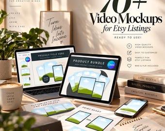 Etsy Listing Video Templates, 70+ Canva Mockups for Digital Products, MRR PLR Resell Bundle