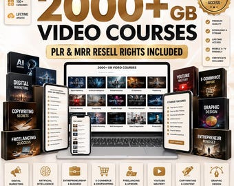 Paquete definitivo de más de 2000 GB de cursos online con derechos de reventa / IA, marketing, negocios, dropshipping, YouTube y trabajo freelance.