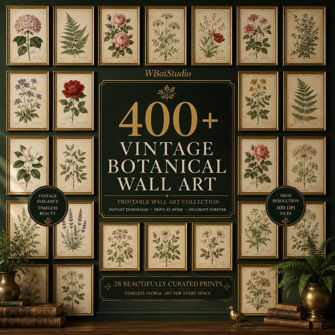 400+ Vintage Botanical Wall Art Prints | Antique Flower Illustrations | Cottagecore Decor 