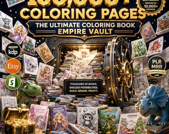 100,000+ Coloring Pages Bundle | PLR MRR Commercial Use | KDP Coloring Books | Kids & Adults Coloring Pages | Instant Download