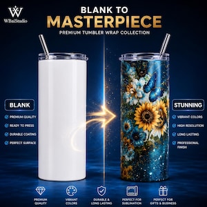 1.000.000+ Tumbler Wrap-bundel PNG SVG DXF EP's | Sublimatieontwerpen voor smalle bekers van 20 oz | Mega digitaal downloadpakket afbeelding 4
