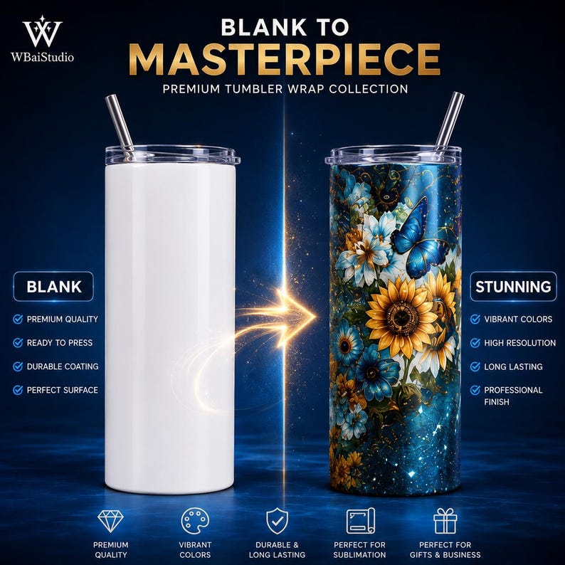 1.000.000+ Tumbler Wrap-bundel PNG SVG DXF EP's | Sublimatieontwerpen voor smalle bekers van 20 oz | Mega digitaal downloadpakket afbeelding 4