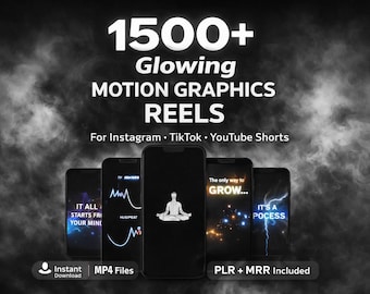 Pacchetto di oltre 1500 bobine di grafica animata luminosa / Effetti video MP4 / Bobine Instagram • TikTok • YouTube Shorts / PLR + MRR inclusi