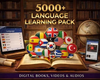 Pacchetto di apprendimento delle lingue con oltre 5000 corsi / Impara spagnolo, francese, tedesco, giapponese, inglese / Audiolibri, corsi e schede di lavoro