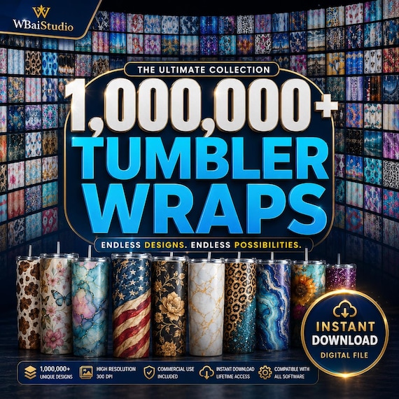 1,000,000+ Tumbler Wrap Bundle PNG SVG DXF EPs | 20oz Skinny Tumbler Sublimation Designs | Mega Digital Download Pack