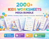 2000+ Kids Worksheets Pack | Alphabet, Hindi, Numbers, Coloring, Cut & Glue, Word Search | Preschool Kindergarten Printable PDF.