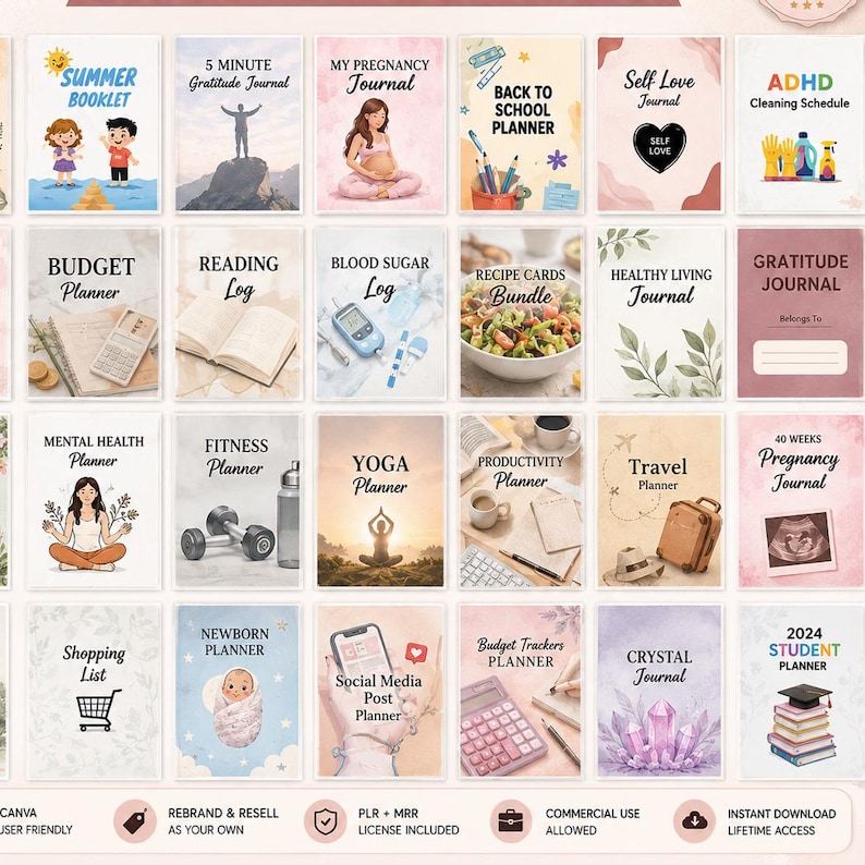 Paket med över 50 000 Canva PLR-mallar | Redigerbara planerare, journaler och spårare | MRR- och PLR-rättigheter ingår | Digitala produkter för återförsäljning bild 2
