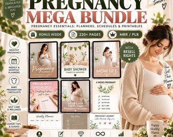Pregnancy Bundle Canva Templates 200+ Pages With MRR and PLR, Pregnancy Planner, Checklist, Parenting Guides, Pregnancy Templates