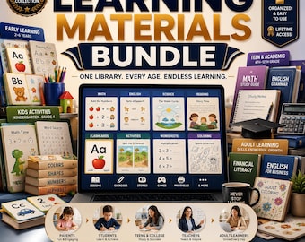 Learning Materials Bundle | Kids & Adult Educational Resources | Homeschool Worksheets | Coloring Pages | ESL | English | Study Materials