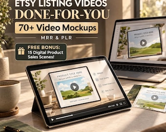 70+ Etsy Listing Video Mockups, Canva Templates for Digital Products, Etsy Video Templates, MRR PLR Bundle