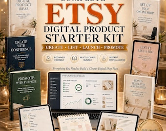 Digital Product Shop Starter Kit, Beginner Seller Course Bundle, Product Creation and Shop Setup Guides, Instant Download