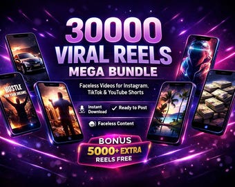 Pacchetto di 30000 Viral Reels / Mega Faceless Videos Pack / AI Reels, Instagram Reels, TikTok Shorts, YouTube Shorts / PLR MRR Content Kit