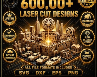 Pacchetto di oltre 600.000 disegni per taglio laser / File SVG, DXF, EPS e PNG / File per fresatrice CNC / Modelli per Glowforge e incisione laser
