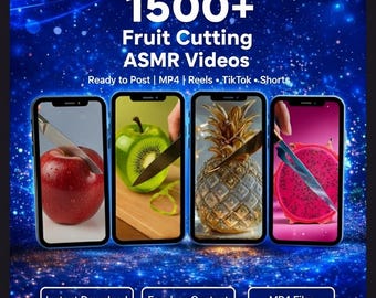 Pacchetto di oltre 1500 video AI ASMR per tagliare la frutta / Reels soddisfacenti / Short Instagram TikTok / Clip MP4 pronte per la pubblicazione / Contenuti senza volto