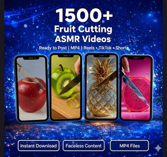 1500+ AI ASMR Fruit Cutting Video Bundle | Satisfying Reels | Instagram TikTok Shorts | Ready to Post MP4 Clips | Faceless Content
