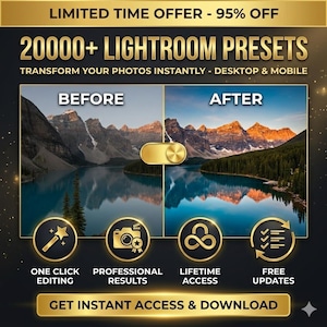 Paket med över 20 000 Lightroom-förinställningar | Lightroom-förinställningar för mobil och dator | Fotofilter för Instagram | Paket med förinställningar för fotografering