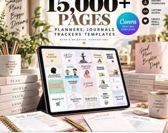 15,000+ Canva PLR Templates Bundle | Editable Planners, Journals and Trackers | PLR & MRR Rights Included | Digital Products To Resell