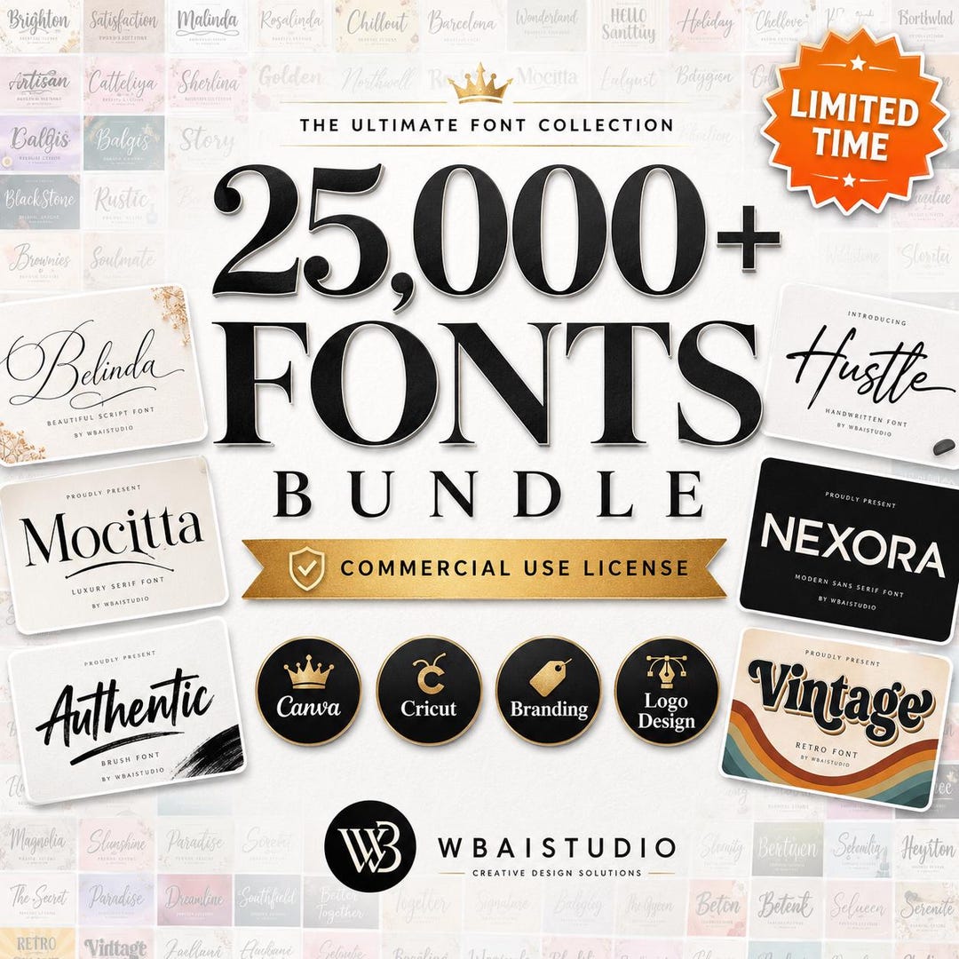 25,000+ Premium Fonts Mega Bundle | Commercial Use Fonts | Canva Fonts ...