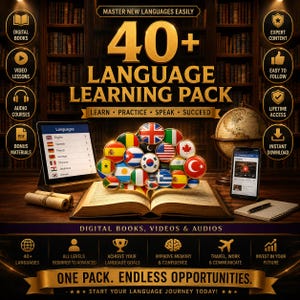 40以上の言語学習パック｜スペイン語、フランス語、ドイツ語、日本語、英語を学ぼう｜オーディオブック、コース、ワークシート