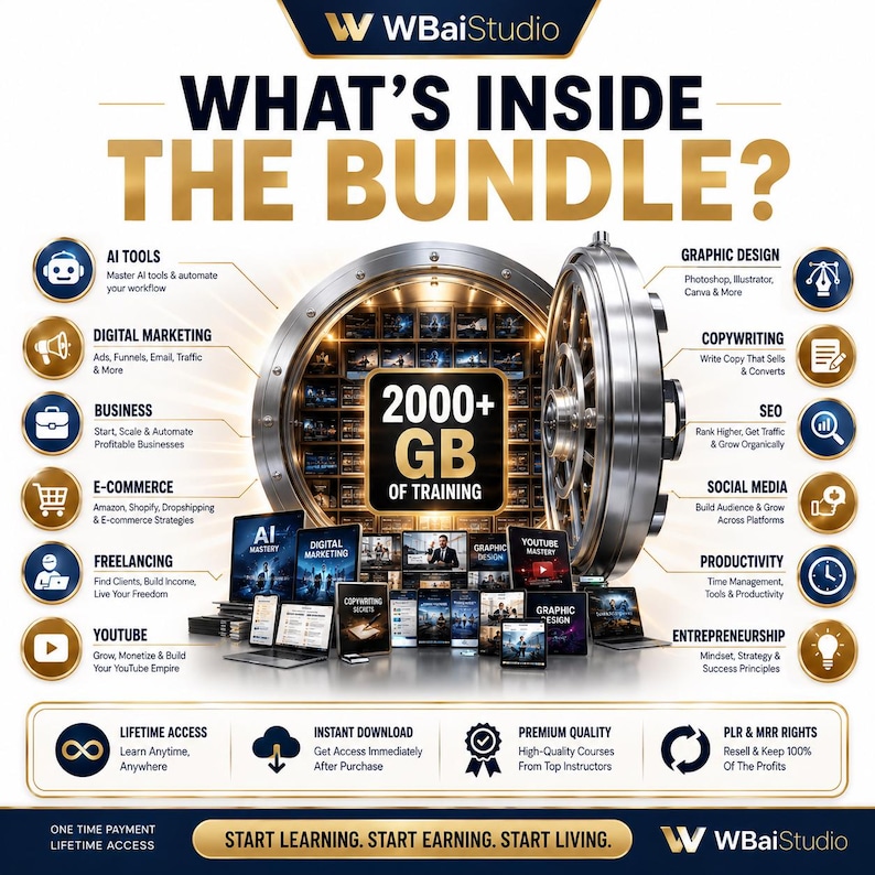 Ultimate 2000+ GB Online Course Bundle with Resell Rights | AI, Marketing, Business, Dropshipping, YouTube & Freelancing image 2