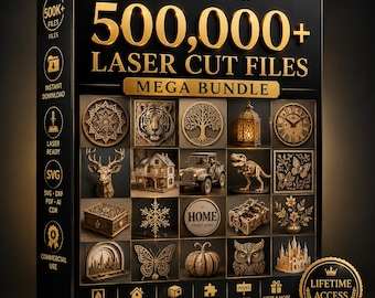 Pacchetto di oltre 500.000 file per taglio laser in formato DXF, CDR, Ai ed EPS / Disegni per incisione laser Glowforge CnC / Download digitale per lavori in legno