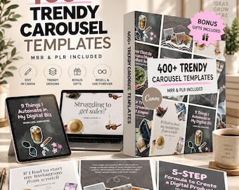 400+ Aesthetic Carousel Templates | Canva Instagram Templates | MRR PLR Resell Rights | Social Media Content | Bonus Stories & Stickers