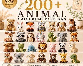 Paquete de más de 200 patrones de amigurumi de animales a crochet / Colección de patrones de crochet sin costuras en PDF / Patrones de animales adorables a crochet / Descarga instantánea