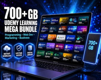Mega Bundle di apprendimento tecnologico da oltre 700 GB / Libreria video di programmazione, sviluppo web, marketing e business / Download digitale immediato